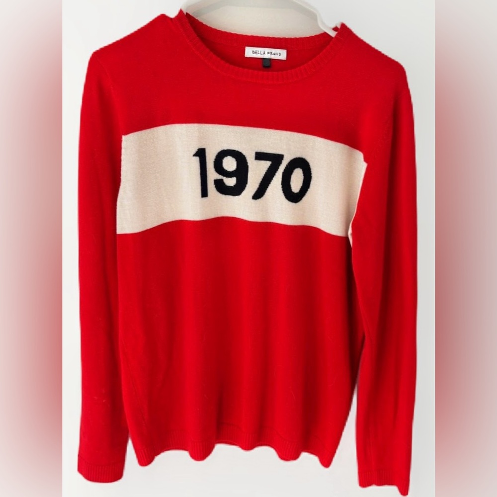 Bella Freud 1970 Red Sweater, 100% Wool. Size Large.